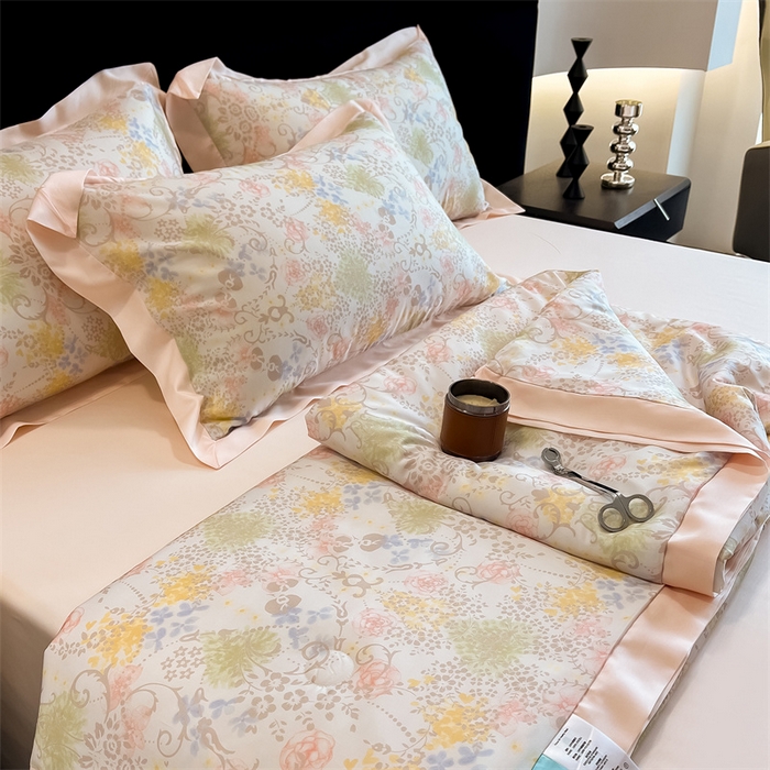 91家纺网 家纺一手货源 找家纺 朵希曼2025新款50天丝宽边夏被和夏被四件套系列 布伦达