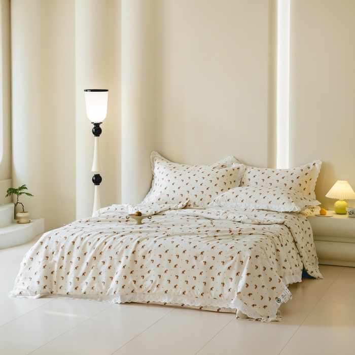 91家纺网 家纺一手货源 找家纺 绒世界 绒世界 2025新款双层纱韩版印花夏被四件套 啸天