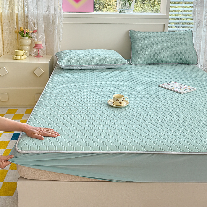 91家纺网 家纺一手货源 找家纺 小萌虎 2025新款凉感丝胶质凉席床笠款 水绿