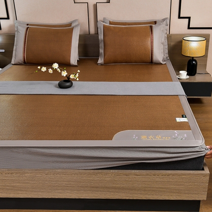 小牛席业2025新款薰衣草冰藤席系列-床笠款（冰藤席面）凉席藤席冰藤双面席冰丝席竹席凉席空调席草席三件套 薰衣草清香冰藤席-床笠款（黑咖）