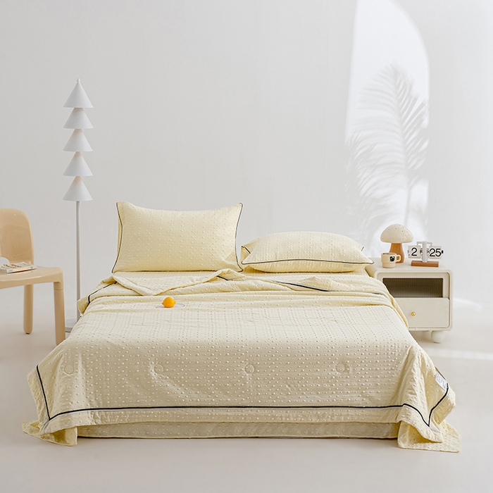 91家纺网 家纺一手货源 找家纺 绒世界 绒世界 2025新款凉豆豆包边夏被四件套 凉豆豆-柠檬黄