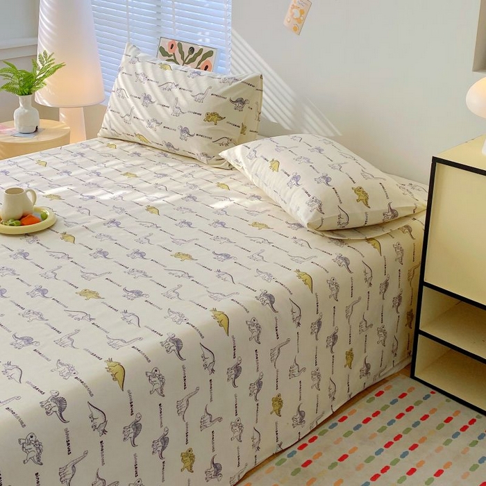 91家纺网 家纺一手货源 找家纺 ME/ERA HOME寐时代 2025新款三枚缎老粗布床单款三件套 恐龙家族