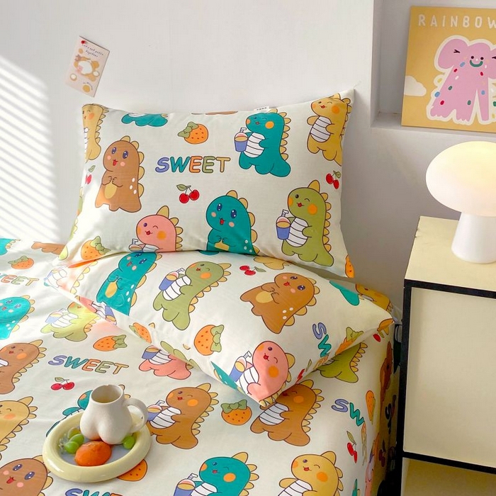 91家纺网 家纺一手货源 找家纺 ME/ERA HOME寐时代 2025新款三枚缎老粗布床单款三件套 恐龙派对