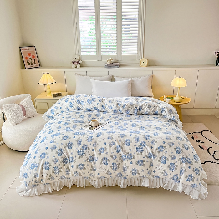 91家纺网 家纺一手货源 找家纺 眠势力 2025新款韩版花边被套双面用四季款ins公主风 兰花兔