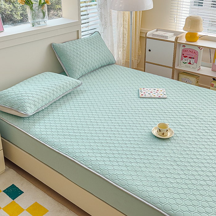 91家纺网 家纺一手货源 找家纺 小萌虎 2025新款凉感丝胶质凉席床笠款 水绿