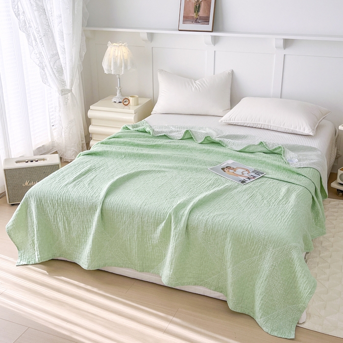 91家纺网 家纺一手货源 找家纺 悦然毛巾被 2025新款三层水洗全棉毛巾被 雅韵格绿