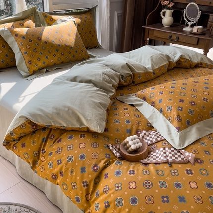 91家纺网 家纺一手货源 找家纺 KA家纺 2025新款宽边轻奢系列全棉四件套 依丝克桔