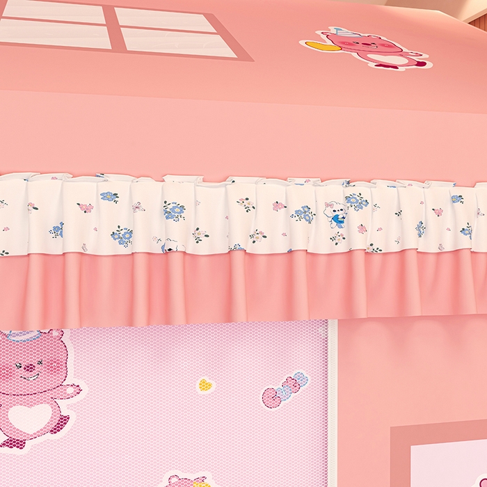 91家纺网 家纺一手货源 找家纺 迪凡保罗蚊帐 2025新款2505城堡款房型遮光防摔坐床蚊帐 粉红小熊