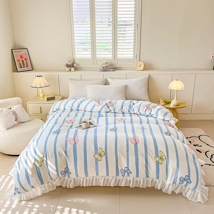 91家纺网 家纺一手货源 找家纺 眠势力 2025新款韩版花边被套双面用四季款ins公主风 花蝴蝶