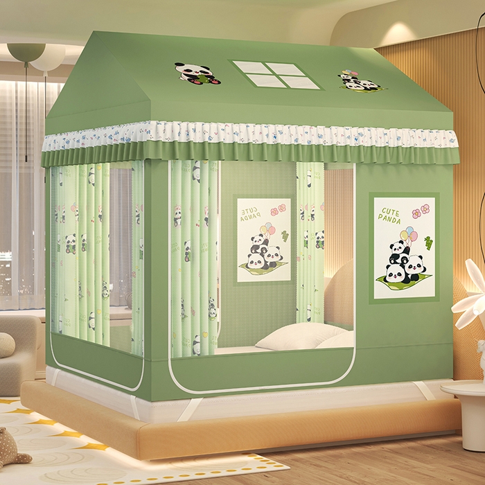 91家纺网 家纺一手货源 找家纺 迪凡保罗蚊帐 2025新款2505城堡款房型遮光防摔坐床蚊帐 贪吃熊猫