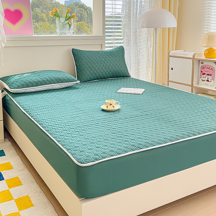 91家纺网 家纺一手货源 找家纺 小萌虎 2025新款凉感丝胶质凉席床笠款 墨绿