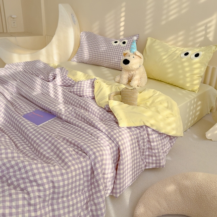 91家纺网 家纺一手货源 找家纺 老帅的工厂店 2025新款多巴胺水洗云朵棉大眼睛系列夏被四件套 麻薯