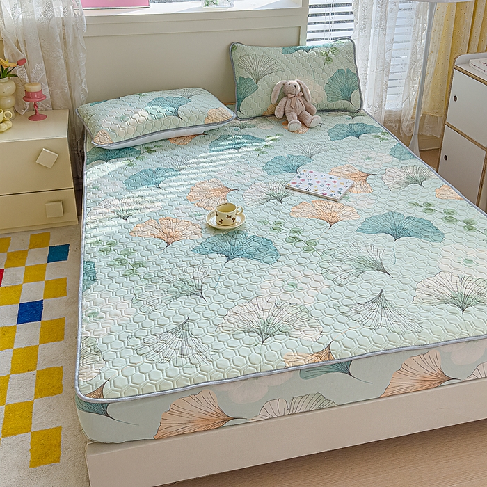 91家纺网 家纺一手货源 找家纺 小萌虎 2025新款凉感丝胶质凉席床笠款 杏韵