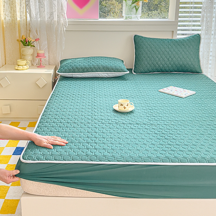 91家纺网 家纺一手货源 找家纺 小萌虎 2025新款凉感丝胶质凉席床笠款 墨绿