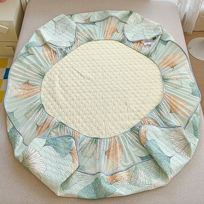 91家纺网 家纺一手货源 找家纺 小萌虎 2025新款凉感丝胶质凉席床笠款 杏韵