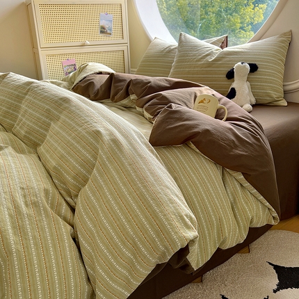 91家纺网 家纺一手货源 找家纺 田野家纺2025新款全棉水洗棉提花豆豆系列四件套 水洗棉豆豆-王绿