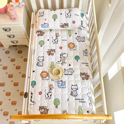 禧缘家纺（原梦想家） 2025新款A类儿童幼儿园学生宿舍绑带款夹棉床单全棉夹棉软垫  动物大家庭