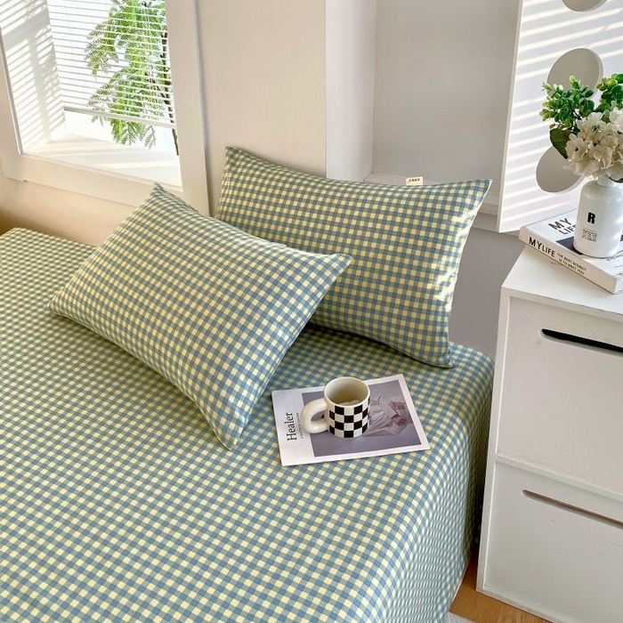 91家纺网 家纺一手货源 找家纺 ME/ERA HOME寐时代 2025新款三枚缎老粗布床单款三件套 绿小格