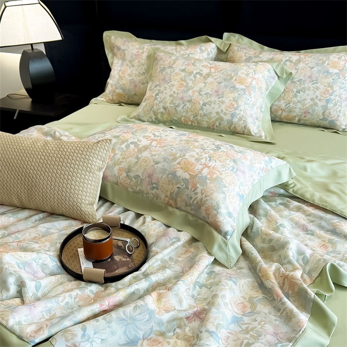 91家纺网 家纺一手货源 找家纺 朵希曼2025新款50天丝宽边夏被和夏被四件套系列 梦丝丽 米黄