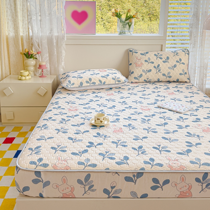 91家纺网 家纺一手货源 找家纺 小萌虎 2025新款凉感丝胶质凉席床笠款 小兔