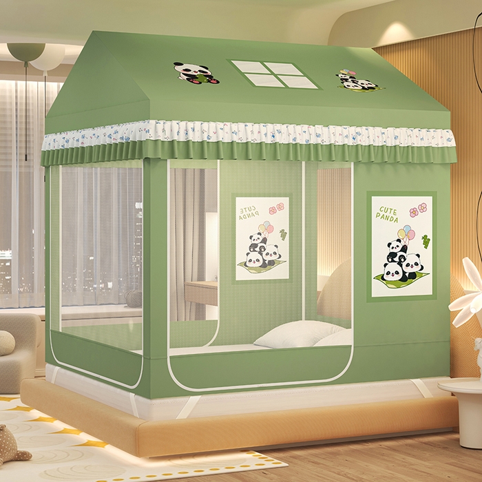 91家纺网 家纺一手货源 找家纺 迪凡保罗蚊帐 2025新款2505城堡款房型遮光防摔坐床蚊帐 贪吃熊猫