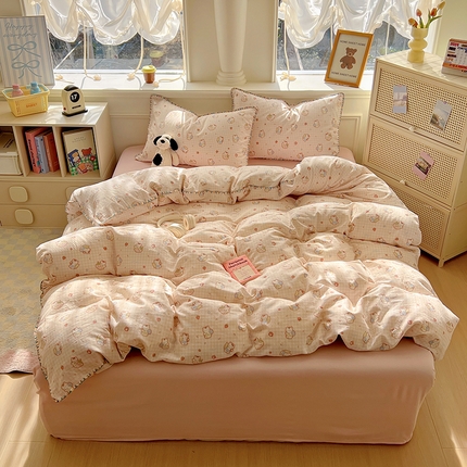 91家纺网 家纺一手货源 找家纺 田野家纺2025新款A类全棉双层纱四件套 猫咪伙伴