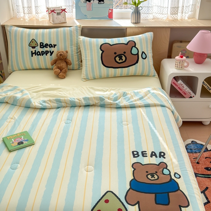 91家纺网 家纺一手货源 找家纺 星期八 2025新款针织棉夏被四件套 呆呆熊