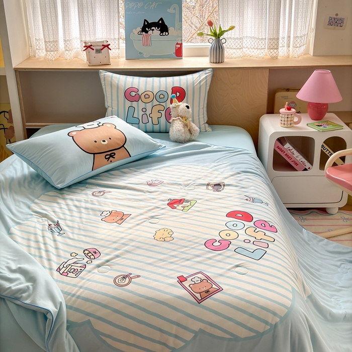 91家纺网 家纺一手货源 找家纺 星期八 2025新款针织棉夏被四件套 美好生活