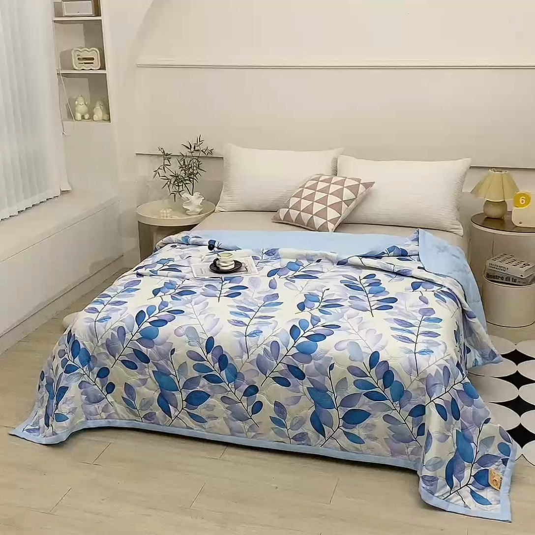 91家纺网 家纺一手货源 找家纺 爱派  2025新款直播爆款印花水洗棉夏被夏凉被空调被被子被芯 叶之舞