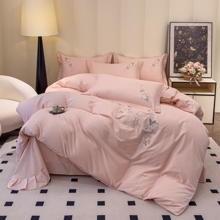 91家纺网 家纺一手货源 找家纺 U品汇 2025新款纯棉全棉长绒棉刺绣绣花高端礼盒四件套-夏瑾系列 夏瑾-荷花玉