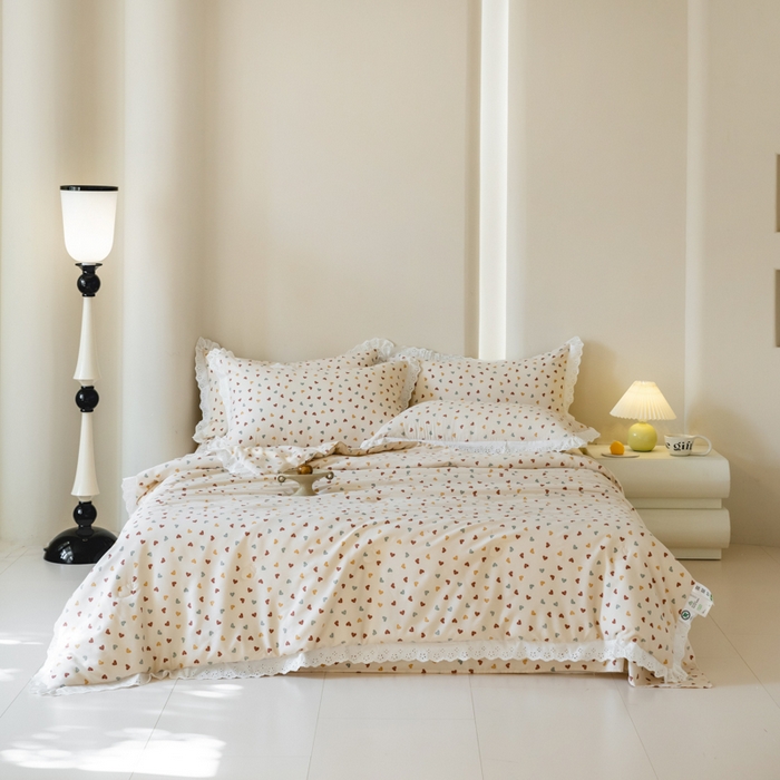 91家纺网 家纺一手货源 找家纺 绒世界 绒世界 2025新款双层纱韩版印花夏被四件套 心情