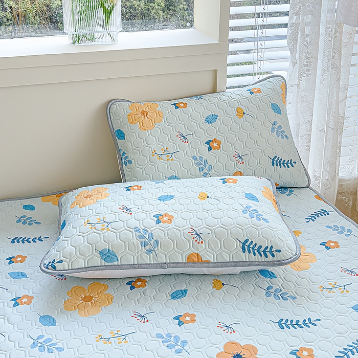 91家纺网 家纺一手货源 找家纺 小萌虎 2025新款凉感丝胶质凉席床笠款 花草