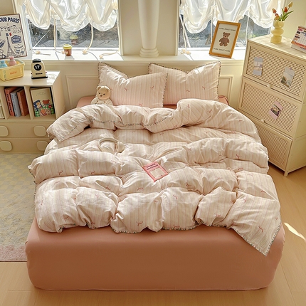 田野家纺2025新款A类全棉双层纱四件套 飘带