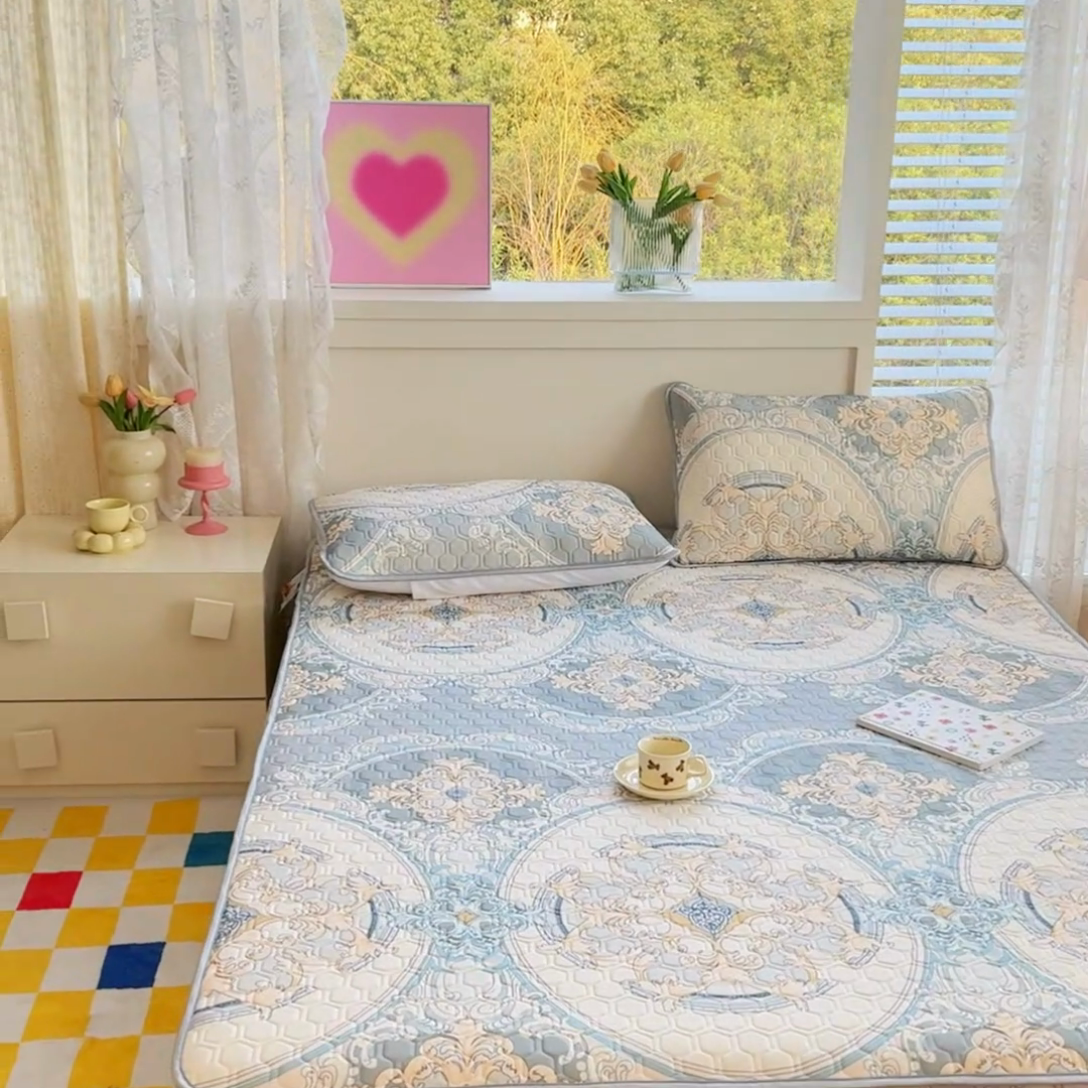 91家纺网 家纺一手货源 找家纺 小萌虎 2025新款凉感丝胶质凉席床笠款 大欧