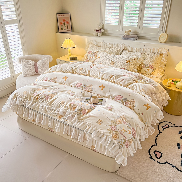 91家纺网 家纺一手货源 找家纺 眠势力 2025新款韩版花边被套双面用四季款ins公主风 花语满园