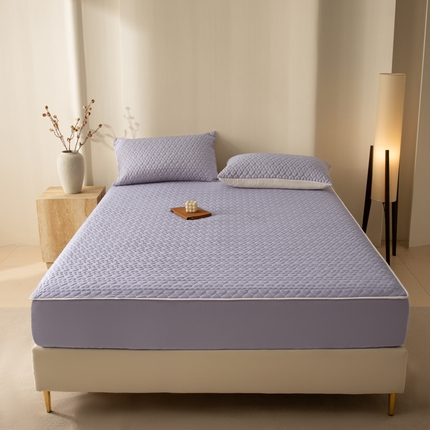 优悦生活馆 2025新款亲肤水洗棉夹棉防水床笠 桃心-紫