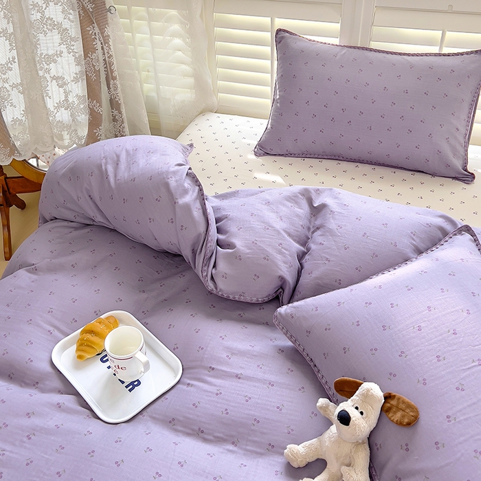 91家纺网 家纺一手货源 找家纺 田野家纺2025新款A类全棉双层纱四件套 伊甜