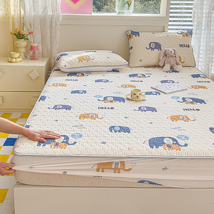 91家纺网 家纺一手货源 找家纺 小萌虎 2025新款凉感丝胶质凉席床笠款 富贵象