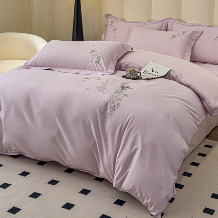 91家纺网 家纺一手货源 找家纺 U品汇 2025新款纯棉全棉长绒棉刺绣绣花高端礼盒四件套-夏瑾系列 夏瑾-薰衣紫