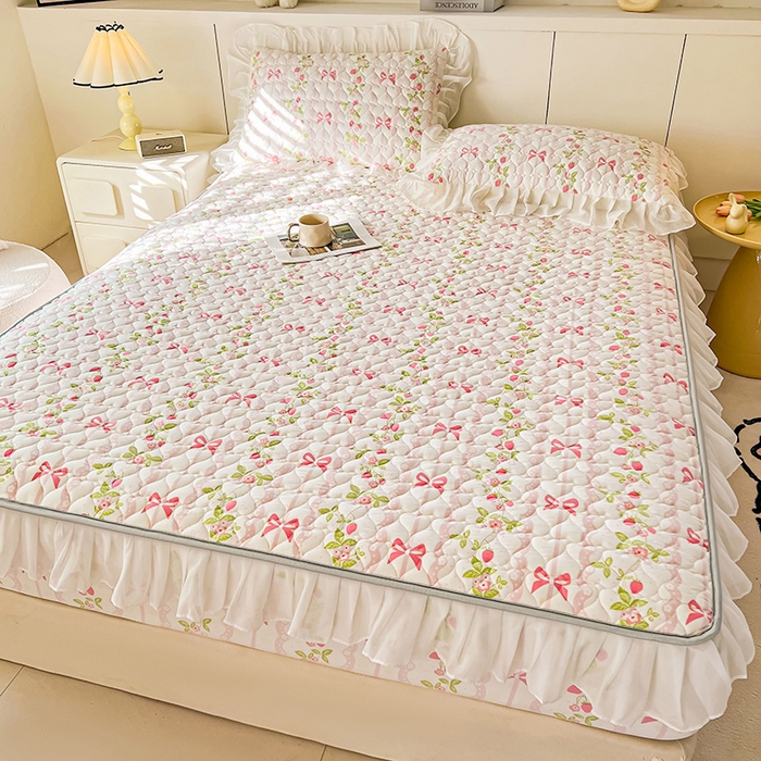 91家纺网 家纺一手货源 找家纺 眠势力 2025新款韩版花边床笠雪纺公主风ins夹棉四季款床罩保护套 微风