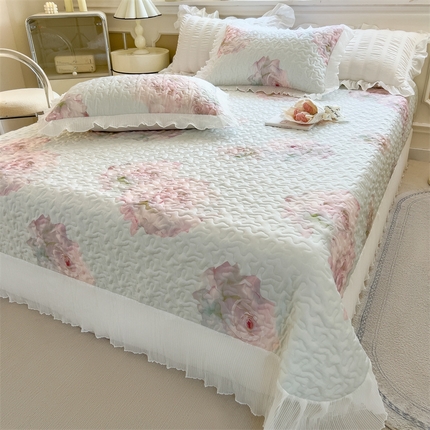 兄弟坊 2025 莱赛尔兰精天丝韩版印花床盖床裙床褥 床盖-盛开