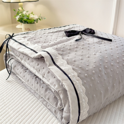 兄弟坊 2025新款韩版针织泡泡纱花边夏被夏凉被 蝴蝶结-浅灰