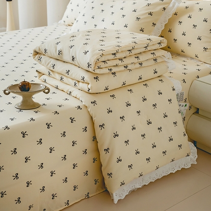 绒世界 绒世界 2025新款双层纱韩版印花夏被四件套 礼物-米黄