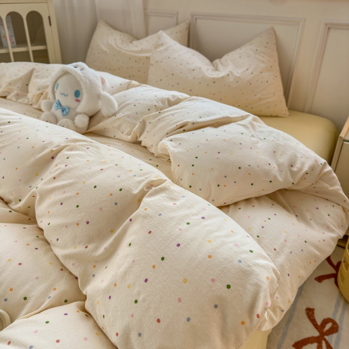 91家纺网 家纺一手货源 找家纺 玉海棠家纺 2025新款亲肤舒适小清新四件套 波点世界