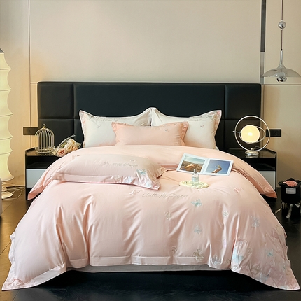 91家纺网 家纺一手货源 找家纺 理想家家纺 2025新款亲肤舒适纯棉刺绣四件套-蝶影流光 蝶影流光-粉