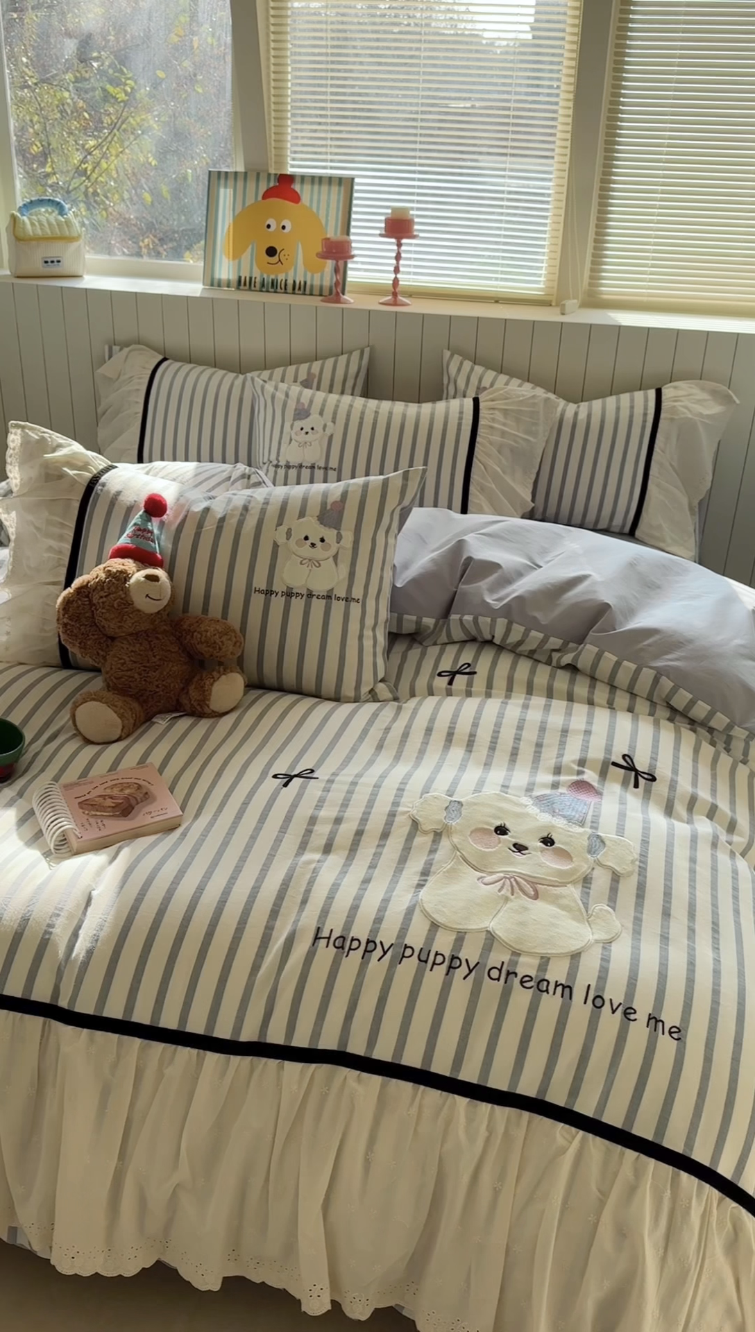 91家纺网 家纺一手货源 找家纺 （总）优悦生活馆 2025新款全棉纯棉水洗棉印花四件套-牛奶小狗