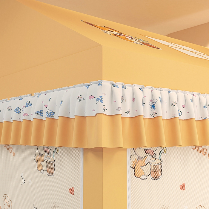 91家纺网 家纺一手货源 找家纺 迪凡保罗蚊帐 2025新款2505城堡款房型遮光防摔坐床蚊帐 调皮狗