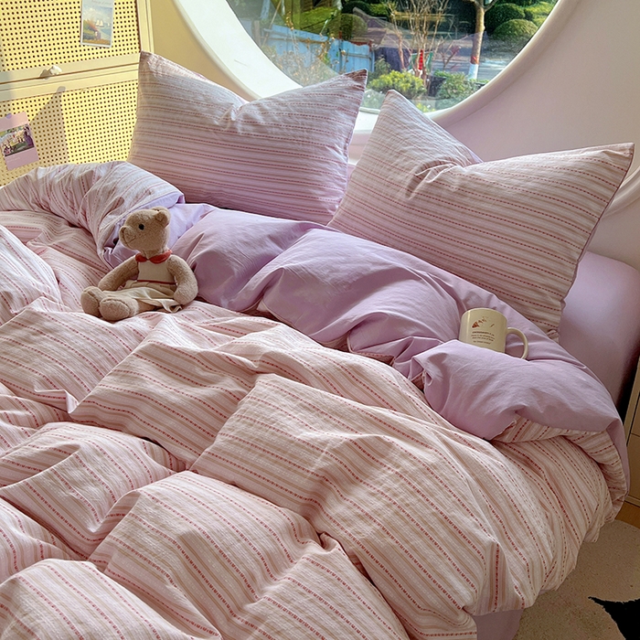 91家纺网 家纺一手货源 找家纺 田野家纺2025新款全棉水洗棉提花豆豆系列四件套 水洗棉豆豆 雾紫