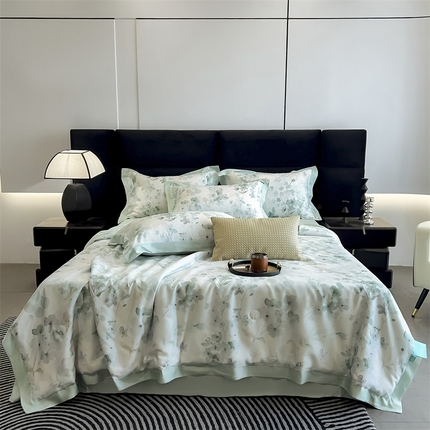 朵希曼2025新款50天丝宽边夏被和夏被四件套系列 春熙花语 绿