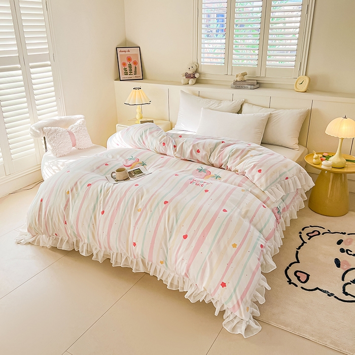 91家纺网 家纺一手货源 找家纺 眠势力 2025新款韩版花边被套双面用四季款ins公主风 糖果草莓